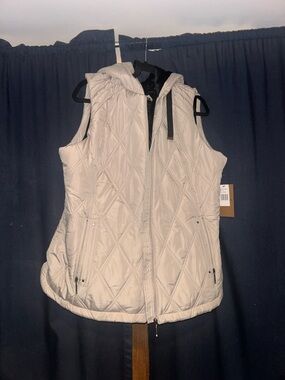 Weatherproof Quilted Hooded Sleeveless Puffer Vest - Light Beige